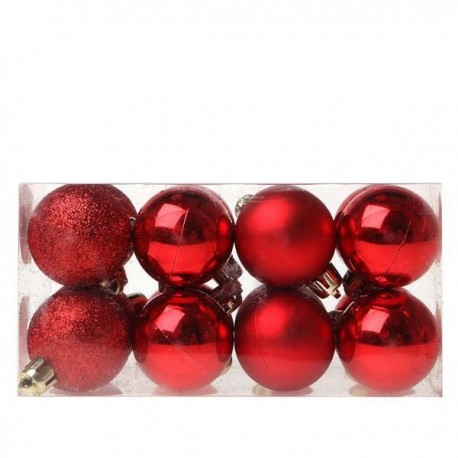 Vánoční baňky - červené - 4 cm - 16 ks