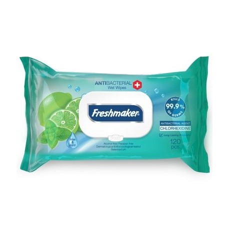 Antibakteriální vlhčené ubrousky - limetka - 120 ks - Freshmaker