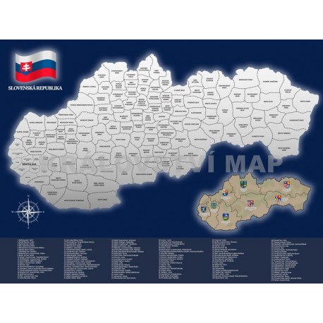 Stírací mapa Slovenska - stříbrno-modrá - dárkový tubus